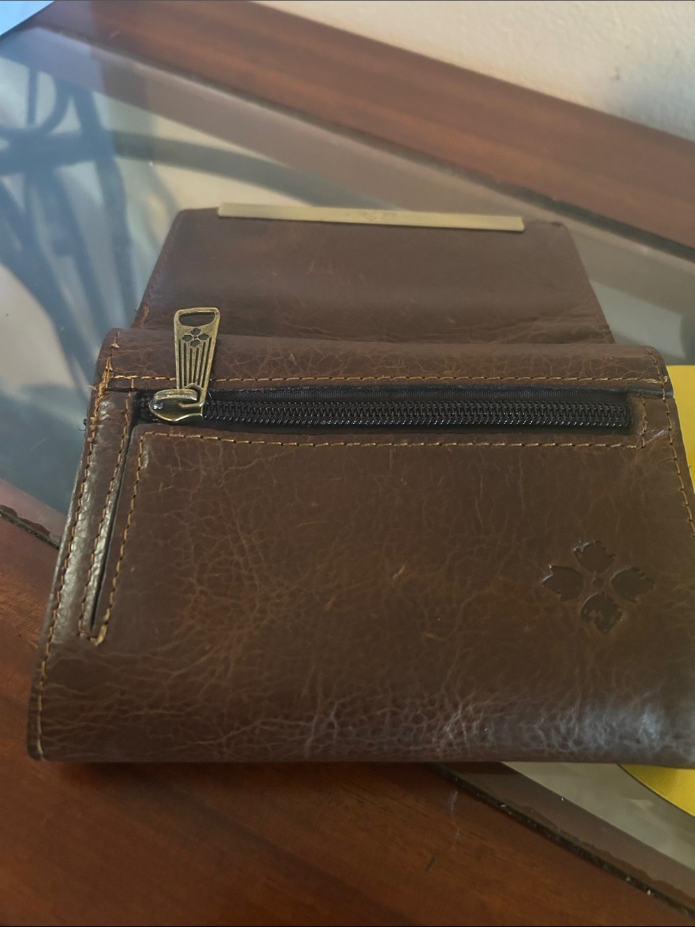 Patricia Nash Brown Leather Trifold Wallet with Gold Accent - Picture 2 of 4